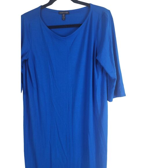 Eileen Fisher T Shirt Dress S/P Womens Blue Pullover Knee Length 3/4 Sleeve - Picture 2 of 9